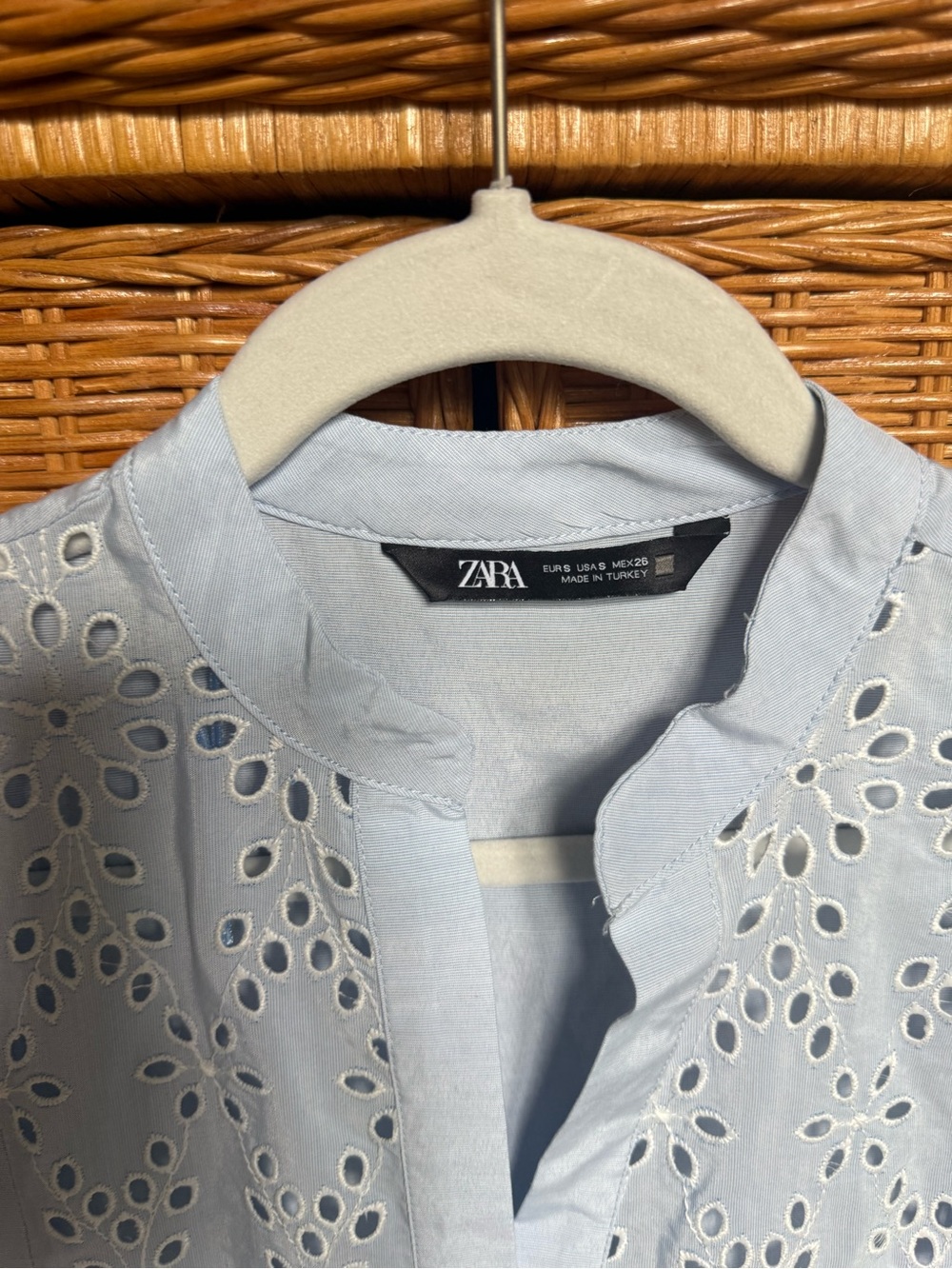Zara Light Blue Eyelet Tiered Mini Dress - Picture 6 of 6